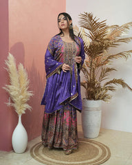 Double shaded heavy worked sharara suit- purple and pink
