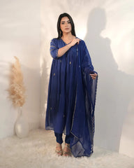 Mul chanderi alia cut anarkali- blue