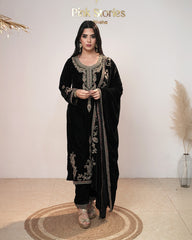 Premium Velvet Heavy Zari Embroidered Salwar Suit – Black