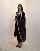 Premium velvet panel cut anarkali with contrast dupatta- black