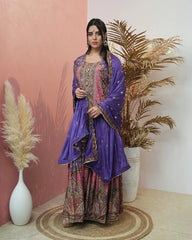 Double shaded heavy worked sharara suit- purple and pink