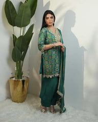 Peacock shade brocade mirror worked salwar suit