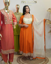 Crepe silk anarkali with contrast yoke - fanta shade
