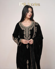 Premium Velvet Heavy Zari Embroidered Salwar Suit – Black