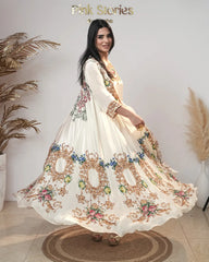 Indo-western heavy shrug set- off white