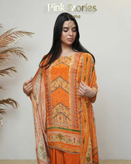 Crepe silk orange mirror work Sharara suit