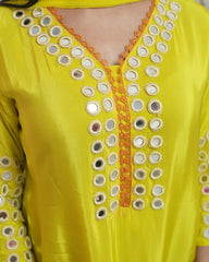 Fluorescent yellow mirror work salwar suit