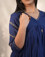 Mul chanderi alia cut anarkali- blue