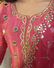 A line short length mirror salwar suit pink