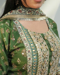 Heavy mirror work sharara suit - green