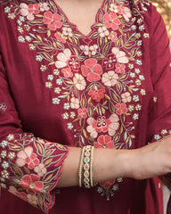 Dola silk embroidered salwar suit- wine maroon