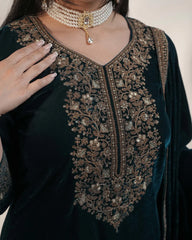 Premium velvet salwar suit- teal blue