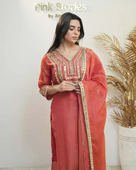 Heavy shimmer tissue mirror salwar suit orange