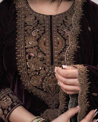 Premium velvet salwar suit- wine shade