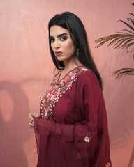 Dola silk embroidered salwar suit- wine maroon