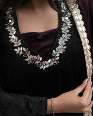 Premium velvet panel cut anarkali with contrast dupatta- black