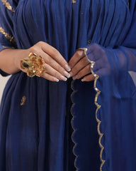 Mul chanderi alia cut anarkali- blue