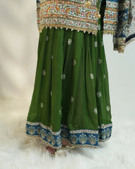 Heavy mirror work sharara suit - green