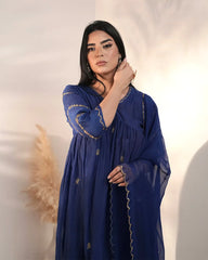 Mul chanderi alia cut anarkali- blue