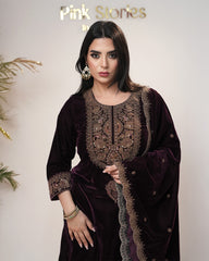 Premium velvet salwar suit- wine shade