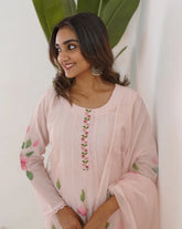 Mul chanderi Anarkali with floral paintings