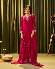 Crepe silk A-line salwar red color