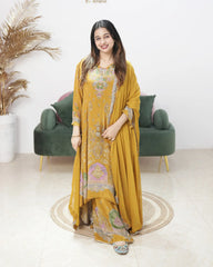Crepe silk up and down panel cut anarkali mustard yellow
