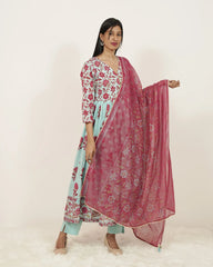 Printed 3Pc Anarkali Suit with Gathers