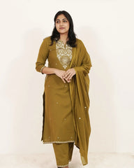 Embroidered 3Pc Salwar Suit with Pockets