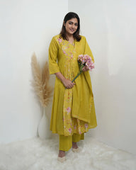 Mul chanderi princes line anarkali with panels and pleats