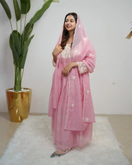 Mul chanderi embroidered anarkali pink color