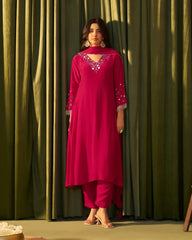 Crepe silk A-line salwar red color