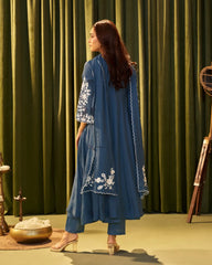 Cotton silk panel cut anarkali indigo shade