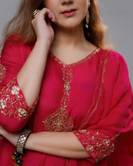 Handworked dola silk salwar suit- rani pink