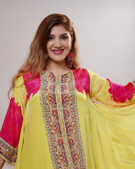 Crepe silk up and down cut 2pc salwar suit- yellow