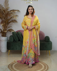 crepe silk pleated anarkali yellow shade