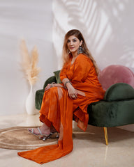 Bandei printed muslin silk A-line suit - orange color