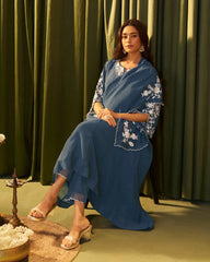 Cotton silk panel cut anarkali indigo shade