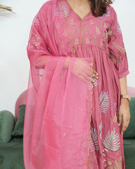 Gathered 3Pc Anarkali Suit with Embroidery