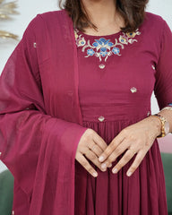 Gathered 3Pc Anarkali with Embroidery