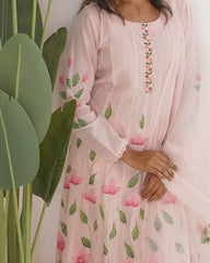 Mul chanderi Anarkali with floral paintings