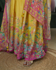 crepe silk pleated anarkali yellow shade