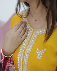 Ombre shaded chinon party wear salwar suit- pink and yellow