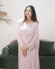 Premium chinon silk panel cut anarkali- onion pink