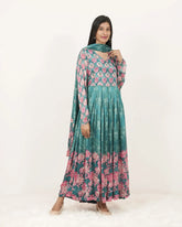 Floral Printed Angrakha Style 3Pc Anarkali Set