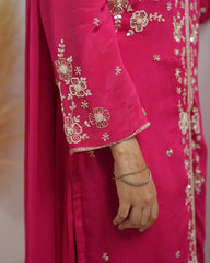Chinon handworked salwar suit rani pink