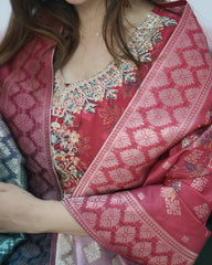 Ombre shaded soft organza sharara suit- red and green