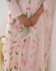 Mul chanderi Anarkali with floral paintings