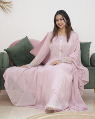 Premium chinon silk panel cut anarkali- onion pink