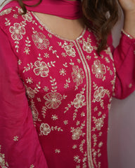 Chinon handworked salwar suit rani pink